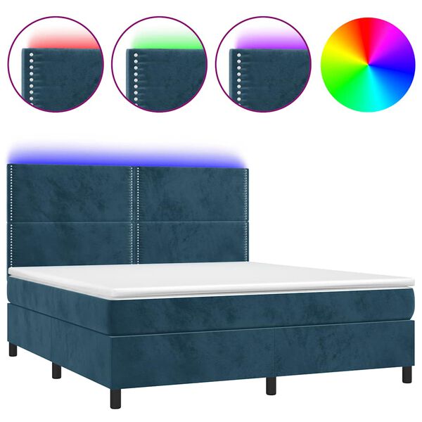 vidaXL Boxspringbett mit Matratze & LED Dunkelblau 180x200 cm Samt