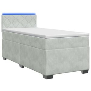 vidaXL Boxspringbett mit Matratze und LED Hellgrau Einzeln Samt