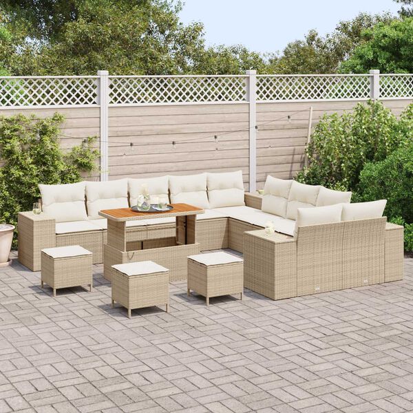 vidaXL Gartensofa-set mit Kissen 14 pcs Beige Poly-Rattan