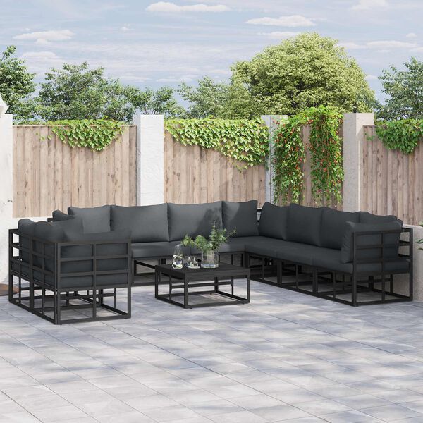 vidaXL Gartensofa-set mit Kissen 10 pcs Schwarz Aluminium