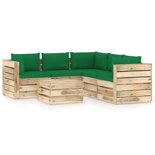 vidaXL 6-tlg. Garten-Lounge-Set mit Kissen Gr&uuml;n Impr&auml;gniertes Holz