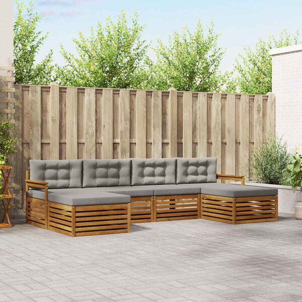 vidaXL Sofagarnituren 6 pcs Nat&uuml;rlich und Hellgrau Massivholz Akazie