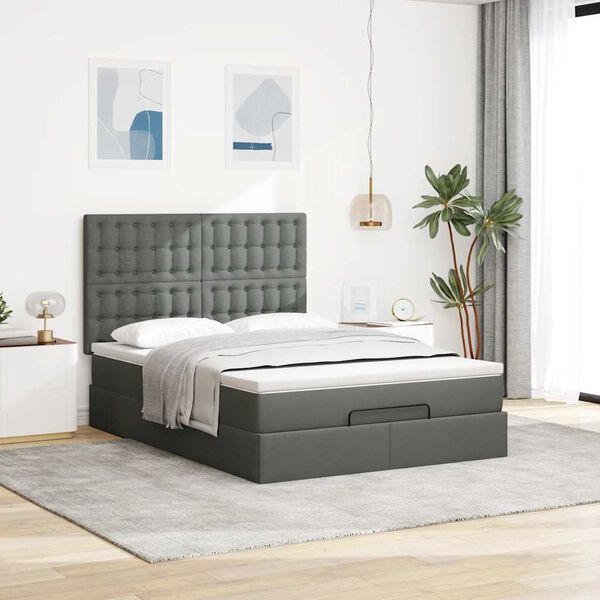vidaXL Ottoman-Bett mit Matratze & LEDs Dunkelgrau 140x190 cm Stoff