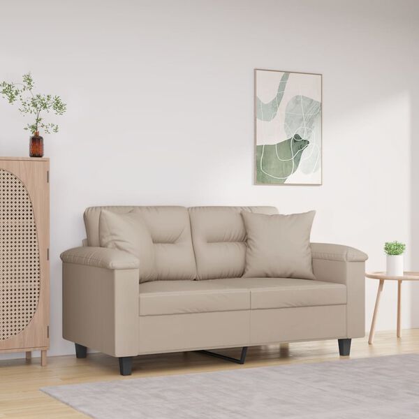 vidaXL 2-Sitzer-Sofa mit Kissen Creme 120 cm Mikrofasergewebe