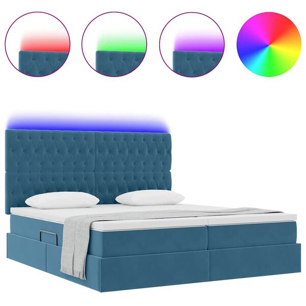 vidaXL Bett mit LED-Lichtleisten Dunkelblau 180 x 200 cm Samt