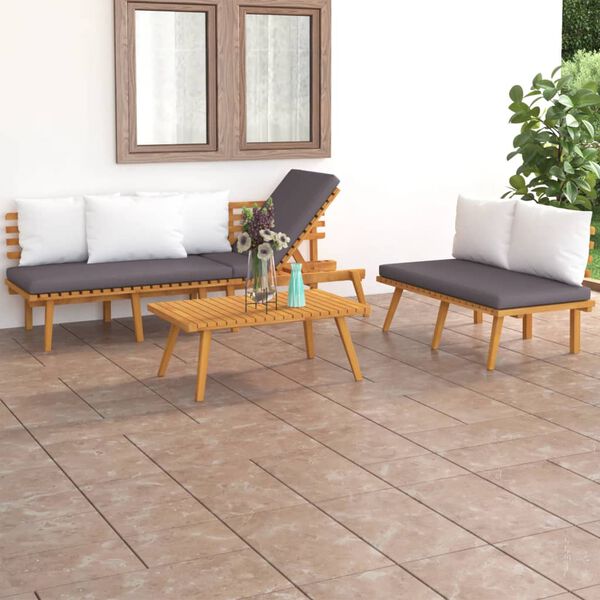 vidaXL 3-tlg. Garten-Lounge-Set mit Kissen Massivholz Akazie