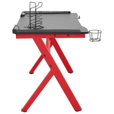 vidaXL Gaming-Schreibtisch mit LED Y-Gestell Schwarz Rot 110x60x75 cm