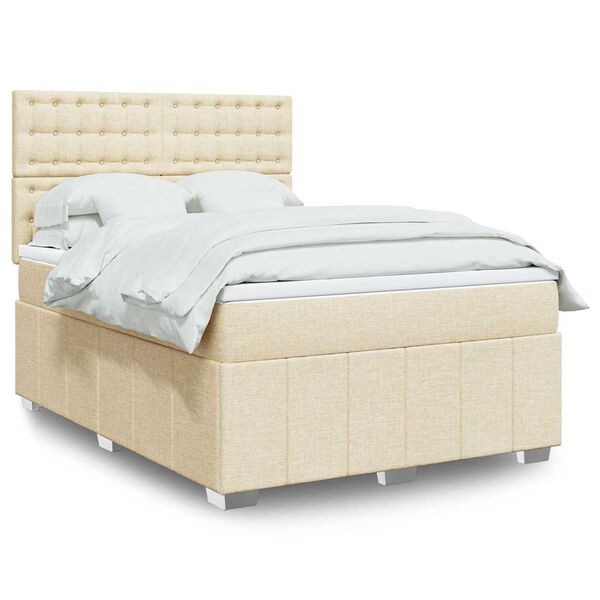 vidaXL Boxspringbett mit Matratze Creme 140x190 cm Stoff