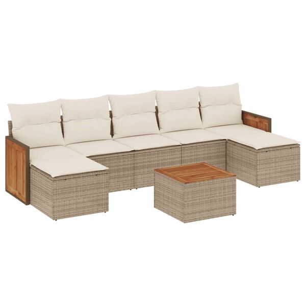 vidaXL 8-tlg. Garten-Sofagarnitur mit Kissen Beige Poly Rattan