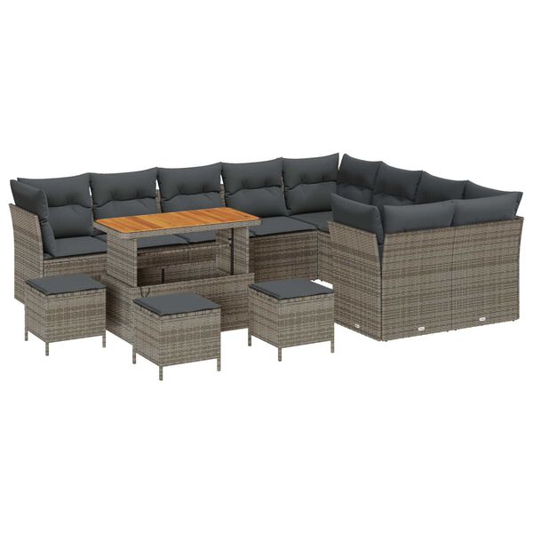 vidaXL Garten-Sofa-Set mit Kissen mit Speicher 13 pcs Grau