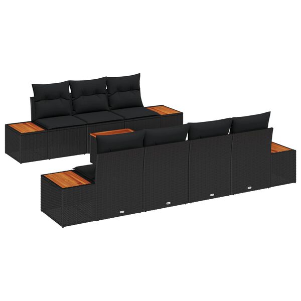 vidaXL Gartensofa-set mit Kissen 8 pcs Schwarz Poly Rattan