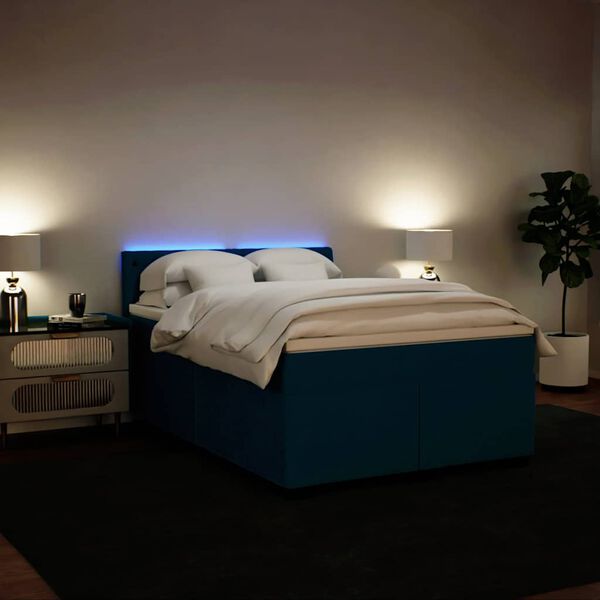 vidaXL Boxspringbett mit Matratze Blau 160x200 cm Samt