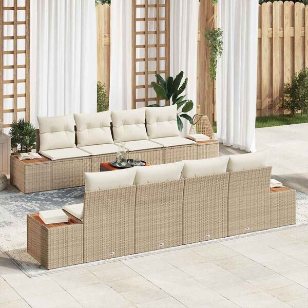 vidaXL Garten-Sofa-Set mit Kissen mit Speicher 9 pcs Beige Poly Rattan
