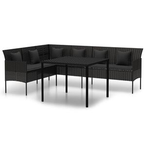 vidaXL 2-tlg. Garten-Essgruppe mit Kissen Schwarz Poly Rattan