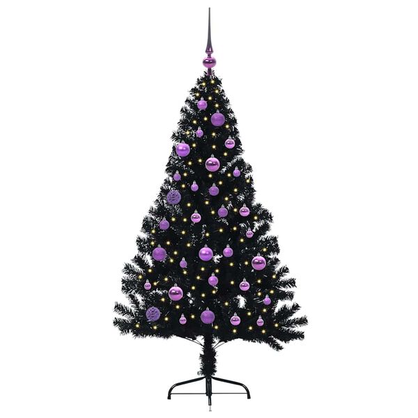 vidaXL K&uuml;nstlicher vorbeleuchteter Weihnachtsbaum Schwarz 150 cm PVC