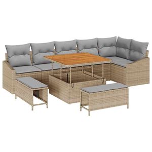vidaXL Gartensofa-set mit Kissen mit Speicher 9 pcs Beige Poly Rattan