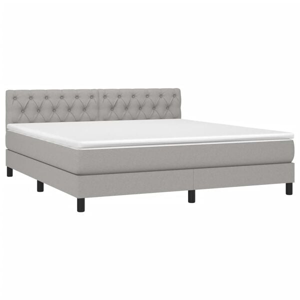 vidaXL Boxspringbett mit Matratze & LED Hellgrau 160x200 cm Stoff