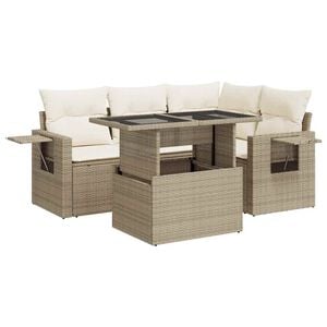 vidaXL 5-tlg. Garten-Sofagarnitur mit Kissen Beige Poly Rattan