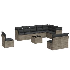 vidaXL 11-tlg. Garten-Sofagarnitur mit Kissen Grau Poly Rattan