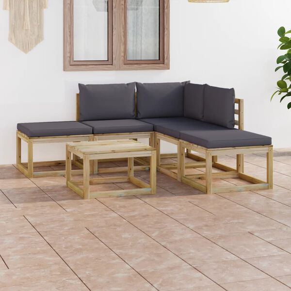 vidaXL 6-tlg. Garten-Lounge-Set mit Anthrazit Kissen
