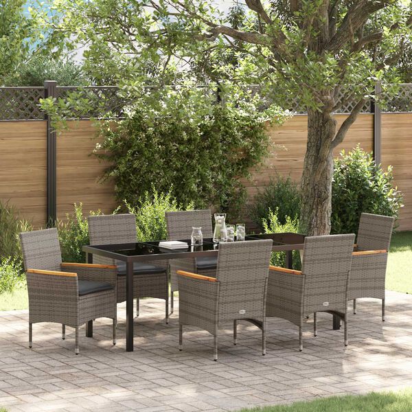 vidaXL Garten Essgruppe mit Kissen 7 pcs Grau Poly-Rattan
