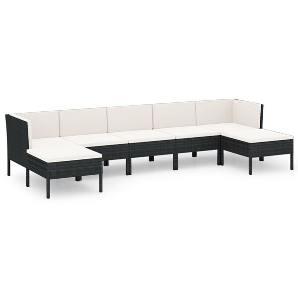vidaXL 7-tlg. Garten-Lounge-Set mit Auflagen Poly Rattan Schwarz