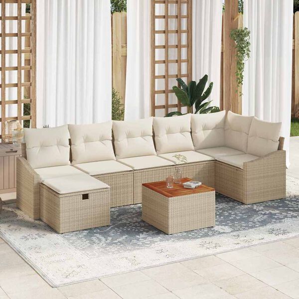 vidaXL Garten-Sofa-Set mit Kissen mit Speicher 8 pcs Beige Poly Rattan