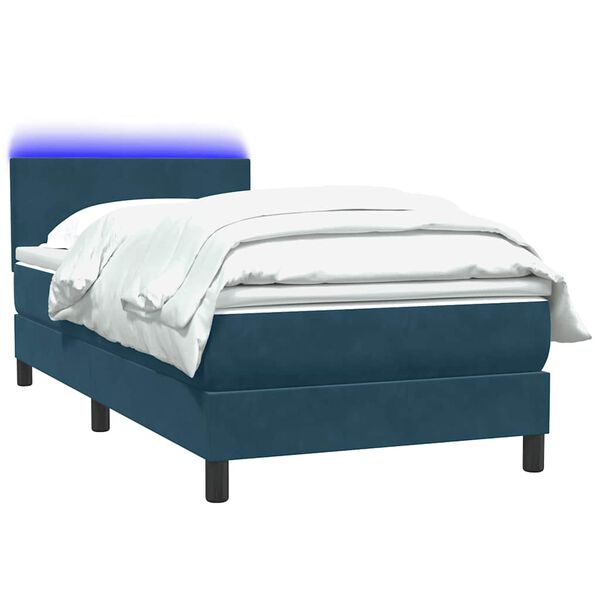 vidaXL Boxspringbett mit Matratze & LED Dunkelblau 80x220 cm Samt
