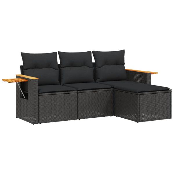 vidaXL 4-tlg. Garten-Sofagarnitur mit Kissen Schwarz Poly Rattan