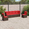 vidaXL 6-tlg. Garten-Sofagarnitur mit Kissen Braun Poly Rattan