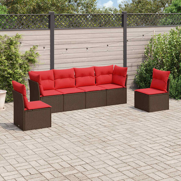vidaXL 6-tlg. Garten-Sofagarnitur mit Kissen Braun Poly Rattan