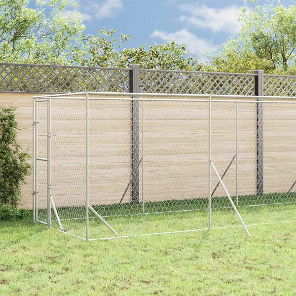 vidaXL Outdoor-Hundezwinger mit Dach Silbern 2x14x2,5 m Stahl Verzinkt