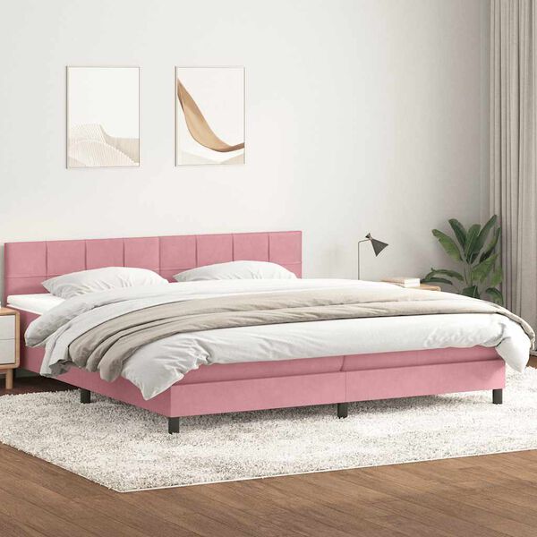 vidaXL Boxspringbett mit Matratze Rosa 180x220 cm Samt