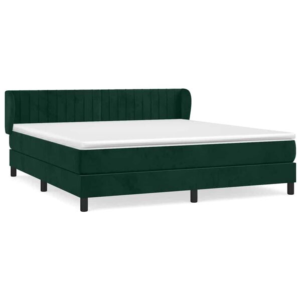vidaXL Boxspringbett mit Matratze Dunkelgr&uuml;n 160x200 cm Samt