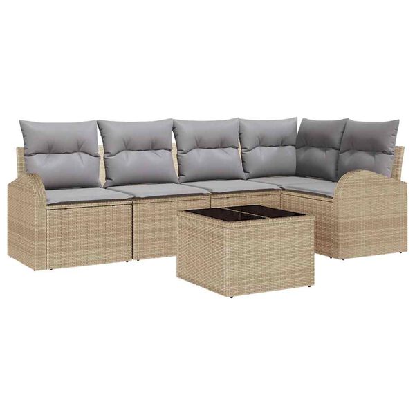 vidaXL Garten-Sofa-Set mit Kissen 6 pcs Beige und Hellgrau Poly Rattan