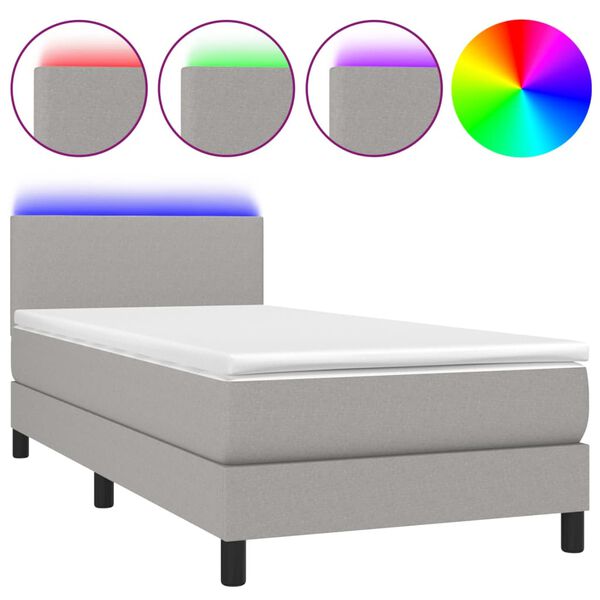 vidaXL Boxspringbett mit Matratze & LED Hellgrau 100x200 cm Stoff