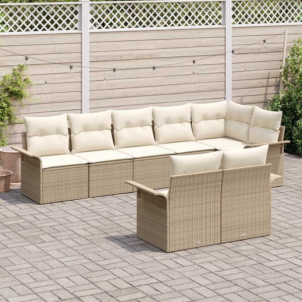 vidaXL Gartensofa-set mit Kissen 8 pcs Beige Poly-Rattan