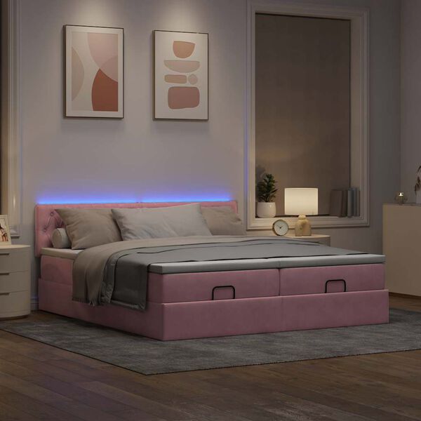 vidaXL Ottoman-Bett mit Matratzen & LEDs Rosa 200x200 cm Samt