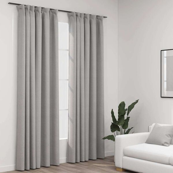 vidaXL Verdunkelungsvorh&auml;nge Haken Leinenoptik 2 Stk. Grau 140x225 cm