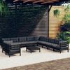 vidaXL 12-tlg. Garten-Lounge-Set mit Kissen Schwarz Massivholz Kiefer