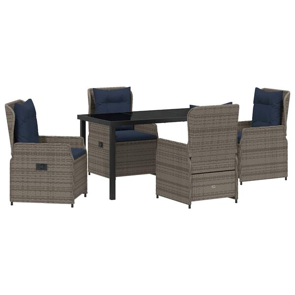 vidaXL Garten Essgruppe 5 pcs Grau Poly Rattan