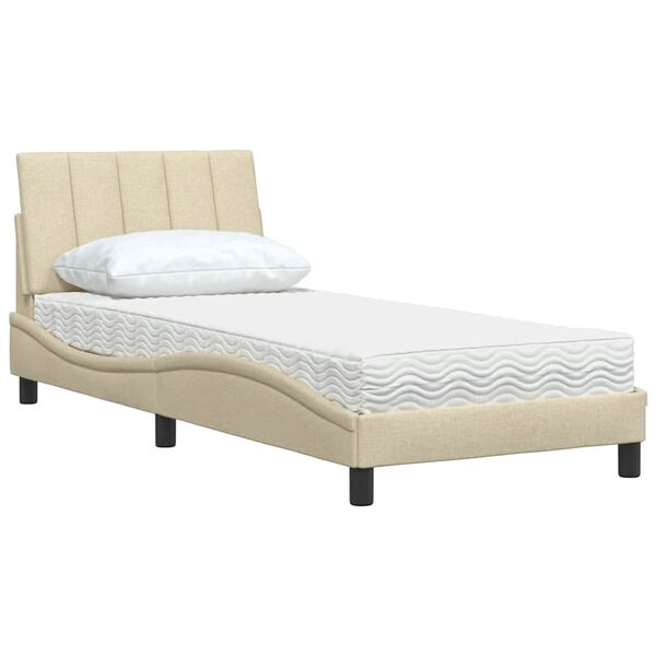 vidaXL Bett mit Matratze "Hanko" Creme 90x200 cm Stoff