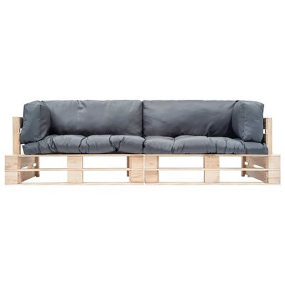 vidaXL 2-tlg. Outdoor-Sofa-Set Paletten mit Kissen in Grau Kiefernholz