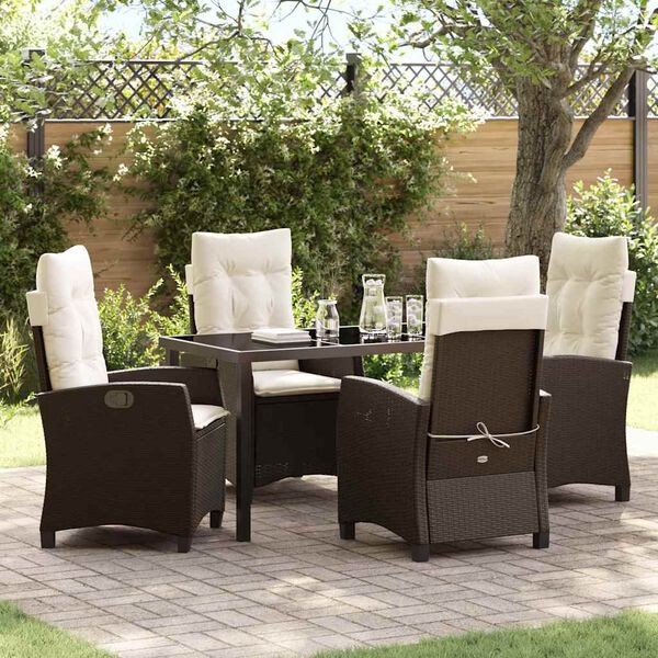 vidaXL Garten Essgruppe mit Kissen 5 pcs Braun Poly-Rattan