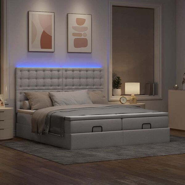 vidaXL Ottoman-Bett mit Matratzen & LEDs Taupe 160x200 cm Stoff