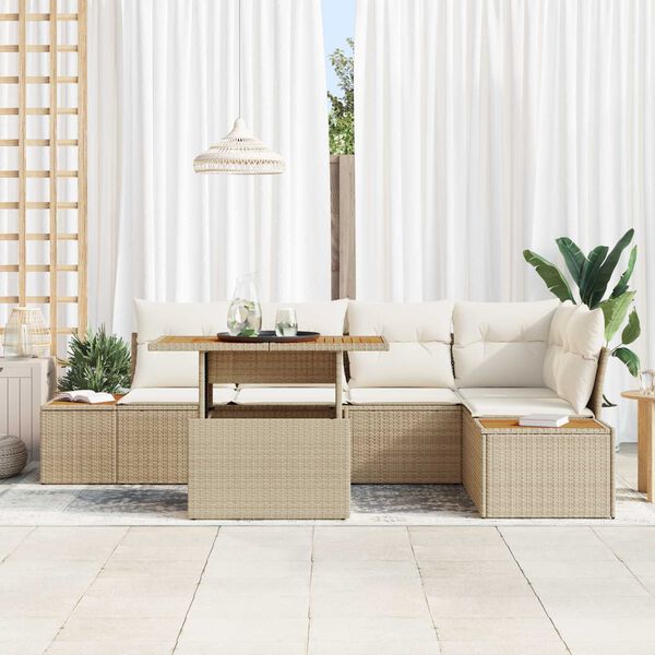 vidaXL Garten-Sofa-Set mit Speicher 6 pcs Beige Poly Rattan