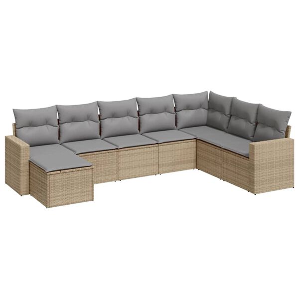 vidaXL 8-tlg. Garten-Sofagarnitur mit Kissen Beige Poly Rattan