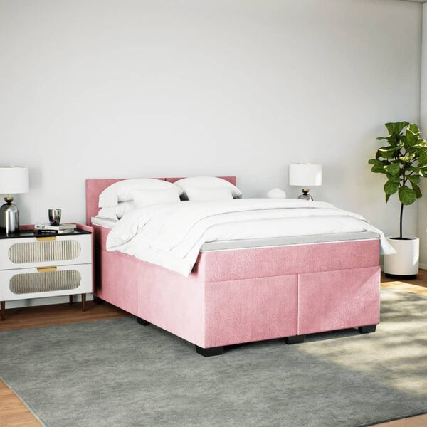 vidaXL Boxspringbett mit Matratze Rosa 140x190 cm Samt