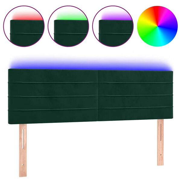vidaXL LED Kopfteil Dunkelgr&uuml;n 144x5x78/88 cm Samt