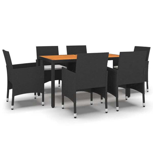 vidaXL 7-tlg. Garten-Essgruppe Poly Rattan Schwarz